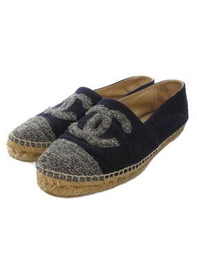 Chanel Coco Marc Espadrilles Slip-on Shoes Melton Navy JS GY18